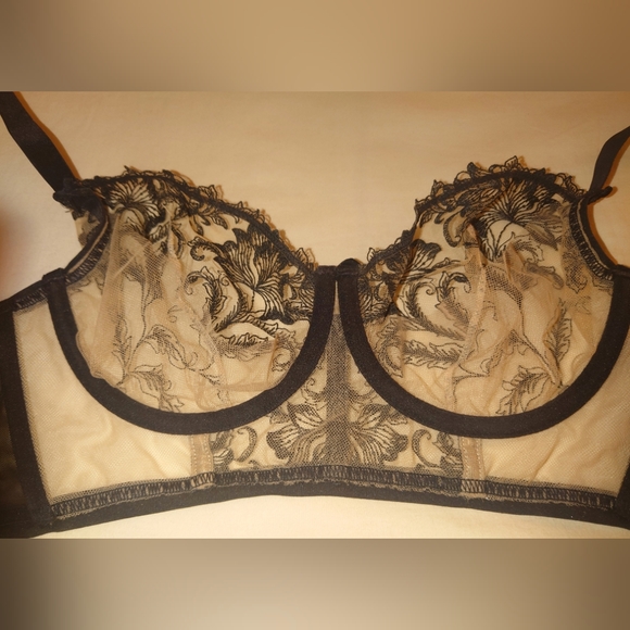 NWT Black DITA VON TEESE Nocturnelle Longline Bra 34dd Sheer Lace Balconette Hot - Picture 8 of 9